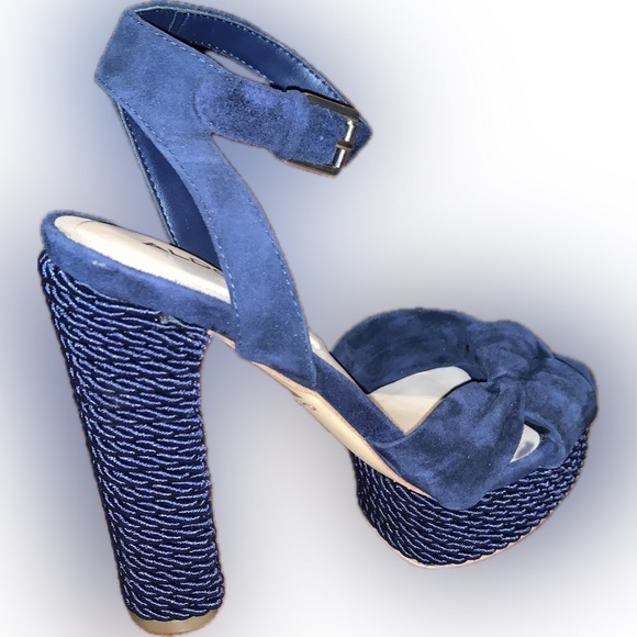 NWOT Aldo Suede Navy Leather Rope Wrapped Platform Chunky Heels Nautical 6 Woven - Picture 1 of 14